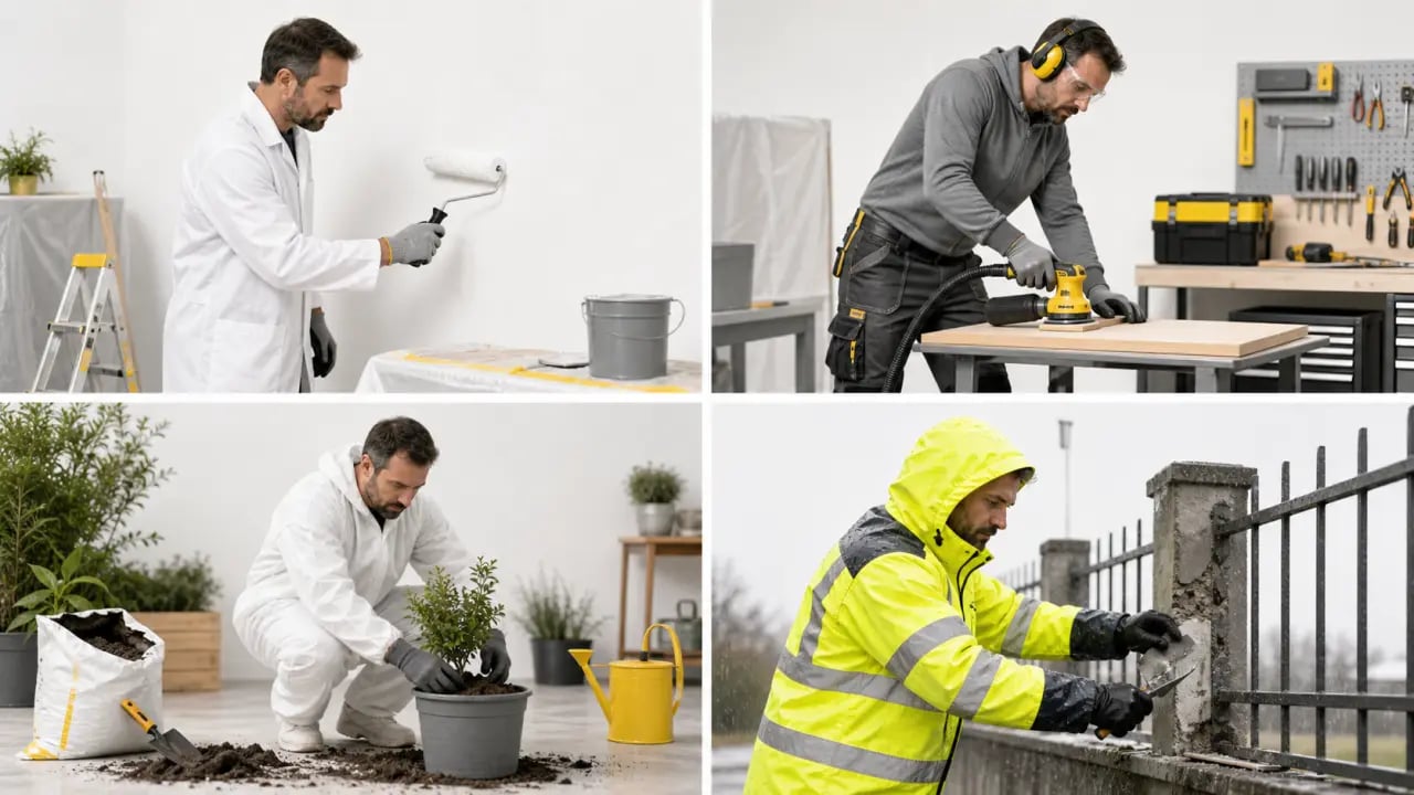 Comment bien choisir ses vêtements de protection pour bricoler : illustration éditoriale des tenues selon les travaux, la saison et les risques