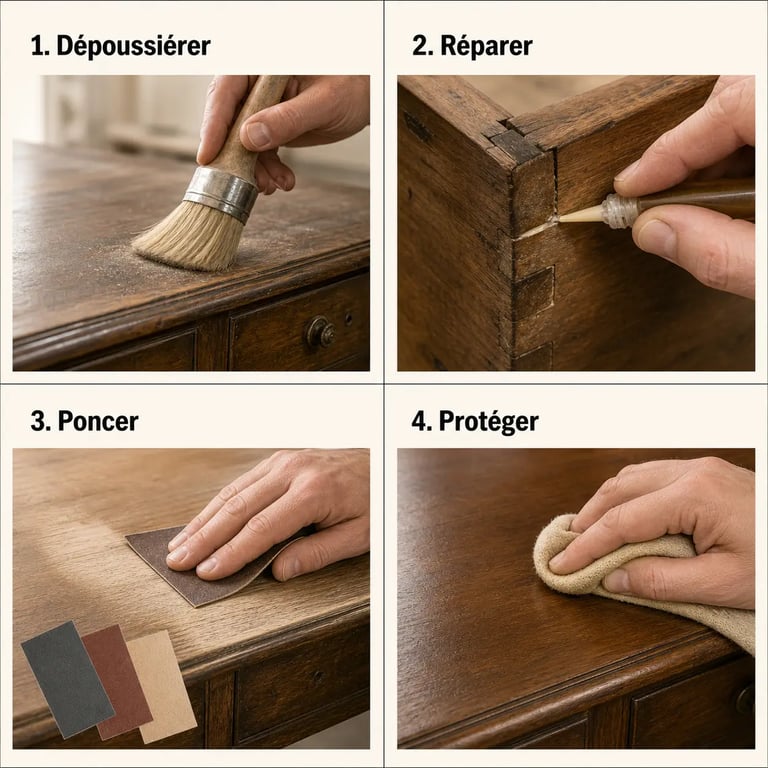 Comment rénover vos meubles anciens pour une décoration authentique : gestes de rénovation d’un meuble en bois en atelier