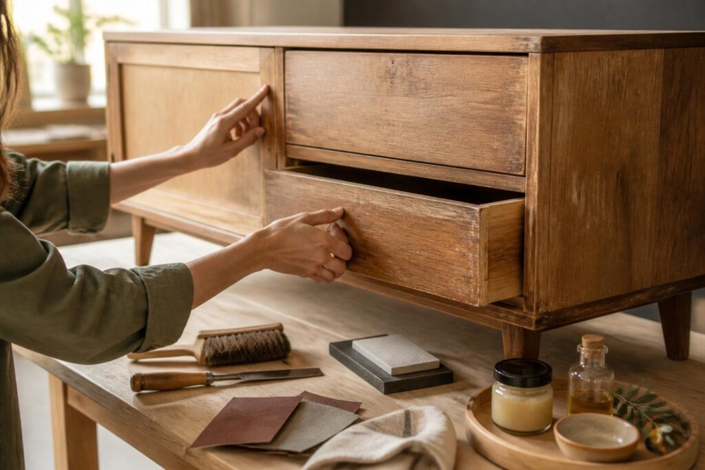 Rénover un meuble en bois sans le dénaturer : diagnostiquer, réparer et choisir la bonne finition