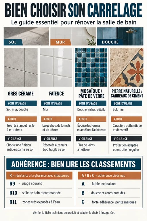 Choisir le carrelage idéal pour rénover sa salle de bain : comparaison des matériaux et des usages