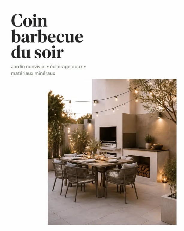 Aménager un coin barbecue convivial dans son jardin au crépuscule avec éclairage doux et plantes