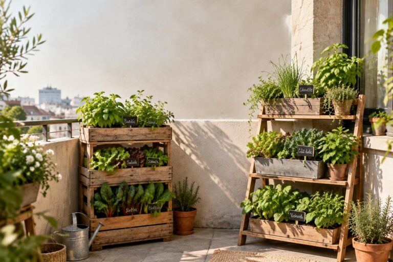 Potager urbain dans un petit jardin : la verticalité avant l'achat de bacs